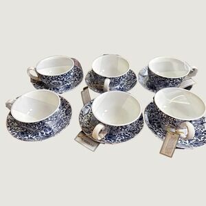 Lot of Six (6) WILLIAMS SONOMA Morris & Co. Bluebell Teacup & Saucers 4-1/4"D
